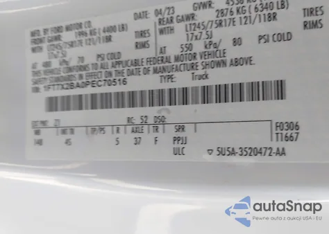 2023 Ford F-250 Xl из США, поврежденный, VIN 1FT7X2BA0PEC70516